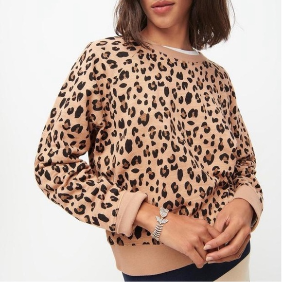 J. Crew Tops - J. Crew Vintage Cotton Terry Crewneck Leopard Top size XS